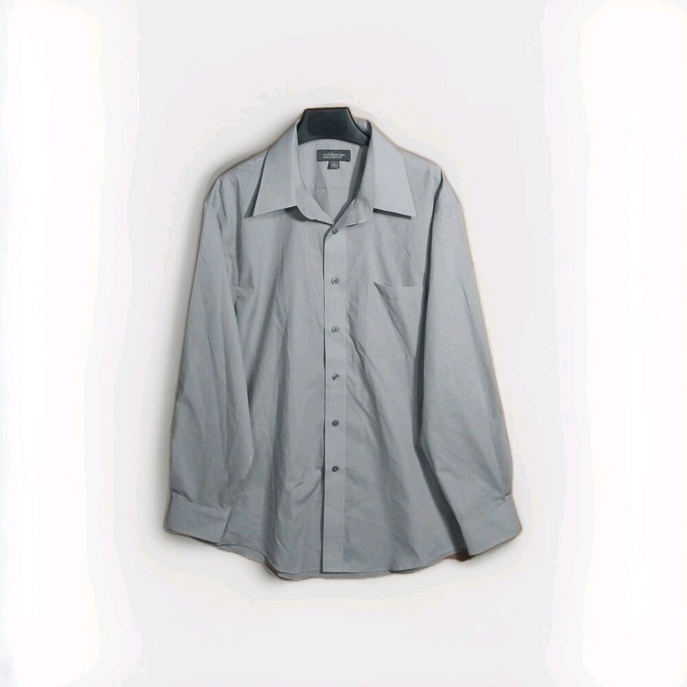 Croft Barrow Mens Size 16 32/33 Slate Gray Dress Shirt Broadcloth Professional